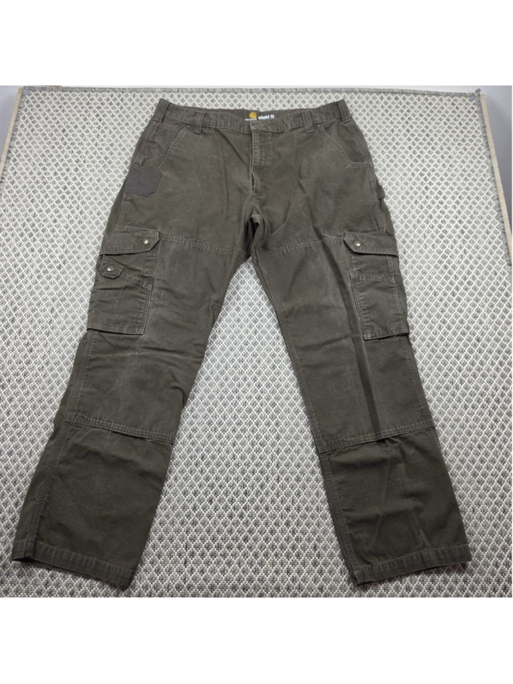 Carhartt Double Knee Cargo Pants Mens 40x32 Olive Brown Ripstop Workwear Utility - Picture 2 of 13